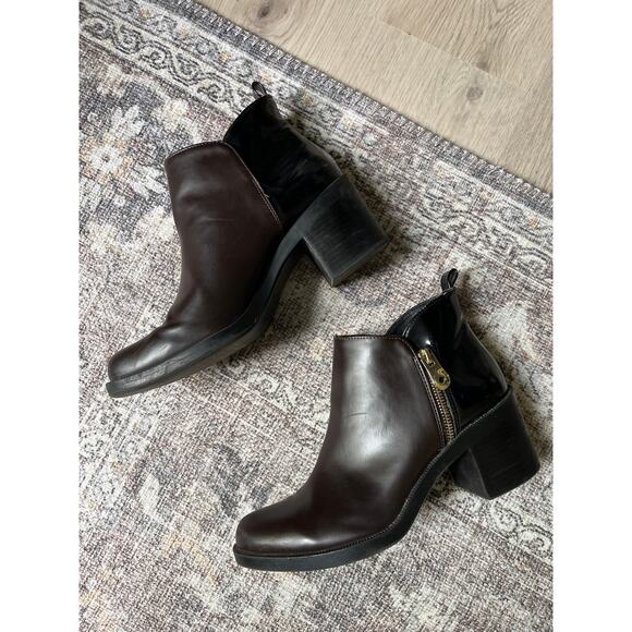 Zara Shoes - Zara Two Toned Ankle Boots EU 40 US 9 Brown Black‎ Zipper Moto Stacked Heel